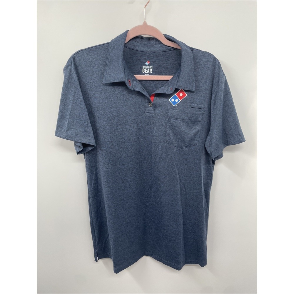 Domino's Gear Uniform Polo Shirt Mens Medium Heather Blue Stretch Pocket NWOT
